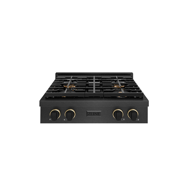 ZLINE Designer Collection 30 in. Paramount Gas Rangetop with 4 Burner DuoPro™ Cooktop in Black Satin Stainless Steel with Matte Black and Champagne Bronze Accents (PSRTBSZ-30-MBCB)