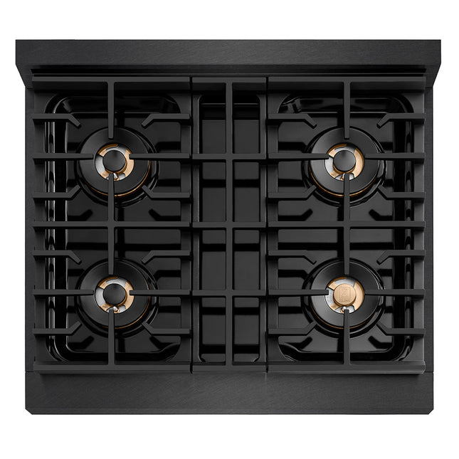 ZLINE Designer Collection 30 in. Paramount Gas Rangetop with 4 Burner DuoPro™ Cooktop in Black Satin Stainless Steel with Matte Black and Champagne Bronze Accents (PSRTBSZ-30-MBCB)