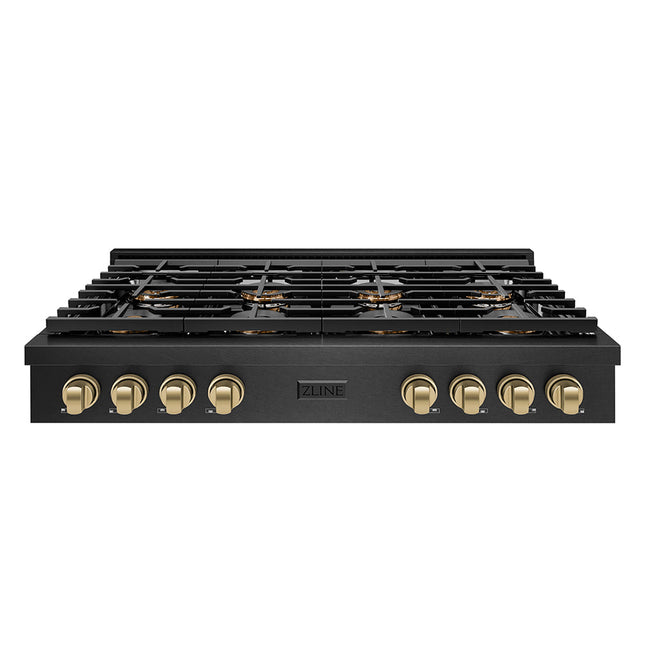 ZLINE Autograph Edition 48 in. Paramount Gas Rangetop with 8 Burner DuoPro™ Cooktop in Black Satin Stainless Steel and Polished Gold Accents (PSRTBSZ-48-G)