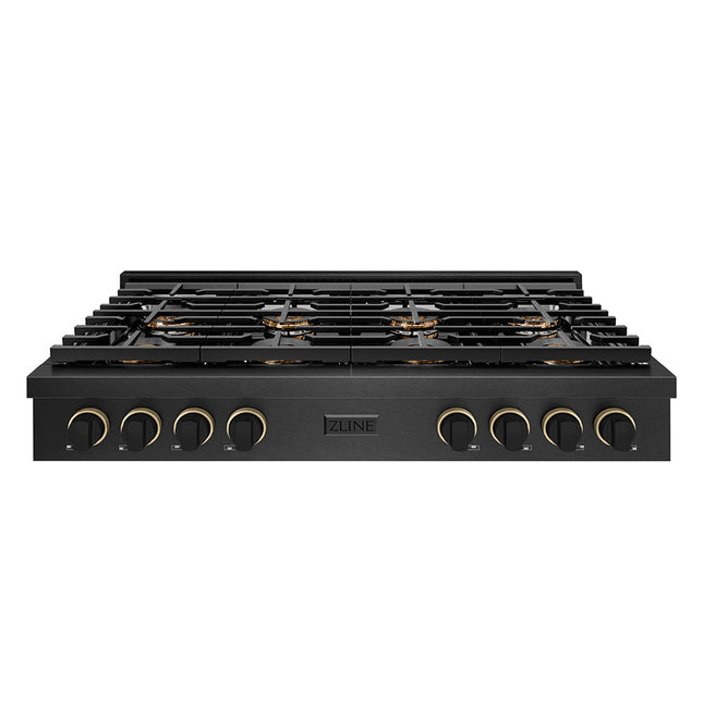 ZLINE Designer Collection 48 in. Paramount Gas Rangetop with 8 Burner DuoPro™ Cooktop in Black Satin Stainless Steel with Matte Black and Champagne Bronze Accents (PSRTBSZ-48-MBCB)
