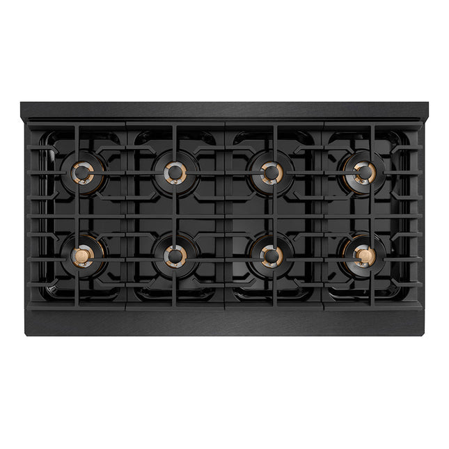 ZLINE Designer Collection 48 in. Paramount Gas Rangetop with 8 Burner DuoPro™ Cooktop in Black Satin Stainless Steel with Matte Black and Champagne Bronze Accents (PSRTBSZ-48-MBCB)