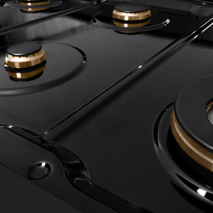 ZLINE Autograph Edition 48 in. 6.7 cu. ft. Paramount Double Oven Dual Fuel Range with 8 Burner Gas Cooktop in Black Stainless Steel and Champagne Bronze Helix Handles and Knob Accents (SDRBZ-48-KCB)