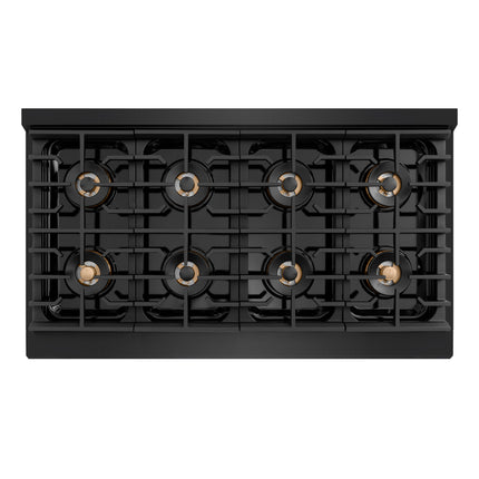 ZLINE Autograph Edition 48 in. 6.7 cu. ft. Paramount Dual Fuel Range with 8 Burner DuoPro™ Cooktop and Dual Ovens in Black Stainless Steel with Champagne Bronze Helix Handles and Accents (PSDRBZ-48-KCB)