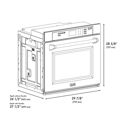 ZLINE 30 in. Professional True Convection Single Wall Oven with Air Fry and Self Clean in Satin Stainless Steel (WASS-30)