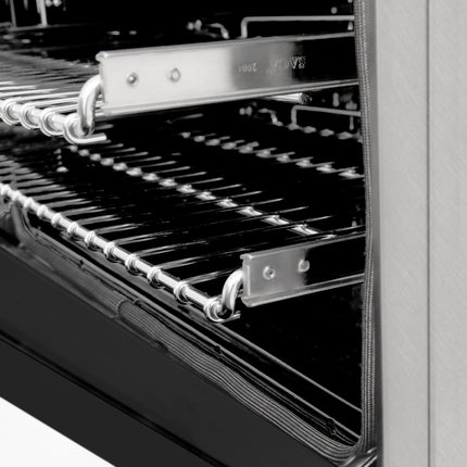 ZLINE 24 in. 2.8 cu. ft. Legacy Dual Fuel Range with 4 Burner Gas Cooktop and Electric Convection Oven in Satin Stainless Steel and Black Matte Door (RAS-BLM-24)