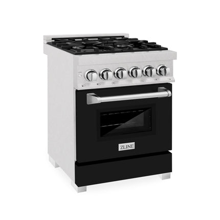 ZLINE 24 in. 2.8 cu. ft. Legacy Dual Fuel Range with 4 Burner Gas Cooktop and Electric Convection Oven in Satin Stainless Steel and Black Matte Door (RAS-BLM-24)