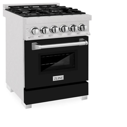 ZLINE 24 in. 2.8 cu. ft. Legacy Dual Fuel Range with 4 Burner Gas Cooktop and Electric Convection Oven in Satin Stainless Steel and Black Matte Door (RAS-BLM-24)