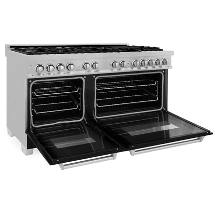 ZLINE 60 in. 7.4 cu. ft. Legacy Dual Fuel Range with 9 Burner Gas Cooktop and 2 Electric Convection Ovens in Satin Stainless Steel and Black Matte Doors (RAS-BLM-60)