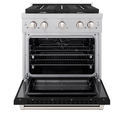 ZLINE 30 in. 4.2 cu. ft. Paramount Dual Fuel Range with 4 Burner Gas Cooktop and Electric Convection Oven in Satin Stainless Steel with Black Matte Door (SDRS-BLM-30)