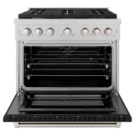 ZLINE 36 in. 5.2 cu. ft. Paramount Dual Fuel Range with 6 Burner Gas Cooktop and Electric Convection Oven in Satin Stainless Steel with Black Matte Door (SDRS-BLM-36)