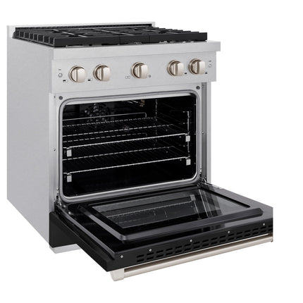 ZLINE 30 in. 4.2 cu. ft. Paramount Gas Range with 4 Burner Cooktop and Convection Gas Oven in Satin Stainless Steel with Black Matte Door (SGRS-BLM-30)