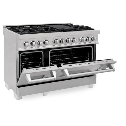 ZLINE 48 in. 6.0 cu. ft. Legacy Dual Fuel Range with 7 Burner Gas Cooktop and 2 Electric Ovens in Satin Stainless Steel (RAS-SN-48)