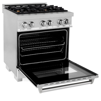 ZLINE 30 in. 4.0 cu. ft. Legacy Dual Fuel Range with Gas Cooktop and Electric Convection Oven in Satin Stainless Steel with 4 Brass Burners (RAS-SN-BR-30)