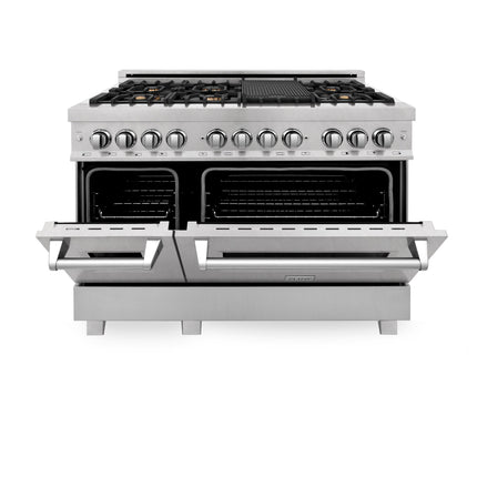 ZLINE 48 in. 6.0 cu. ft. Legacy Dual Fuel Range with Gas Cooktop and 2 Electric Ovens in Satin Stainless Steel with 6 Brass Burners (RAS-SN-BR-48)