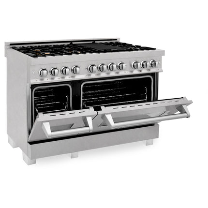 ZLINE 48 in. 6.0 cu. ft. Legacy Dual Fuel Range with Gas Cooktop and 2 Electric Ovens in Satin Stainless Steel with 6 Brass Burners (RAS-SN-BR-48)