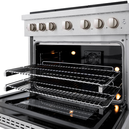 ZLINE 36 in. 5.2 cu. ft. Paramount Dual Fuel Range with 6 Burner Gas Cooktop and Electric Convection Oven in Satin Stainless Steel (SDRS-36)