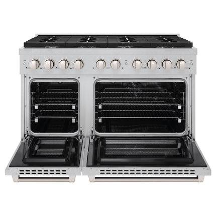 ZLINE 48 in. 6.7 cu. ft. Paramount Double Oven Dual Fuel Range with 8 Burner Gas Cooktop in Satin Stainless Steel (SDRS-48)