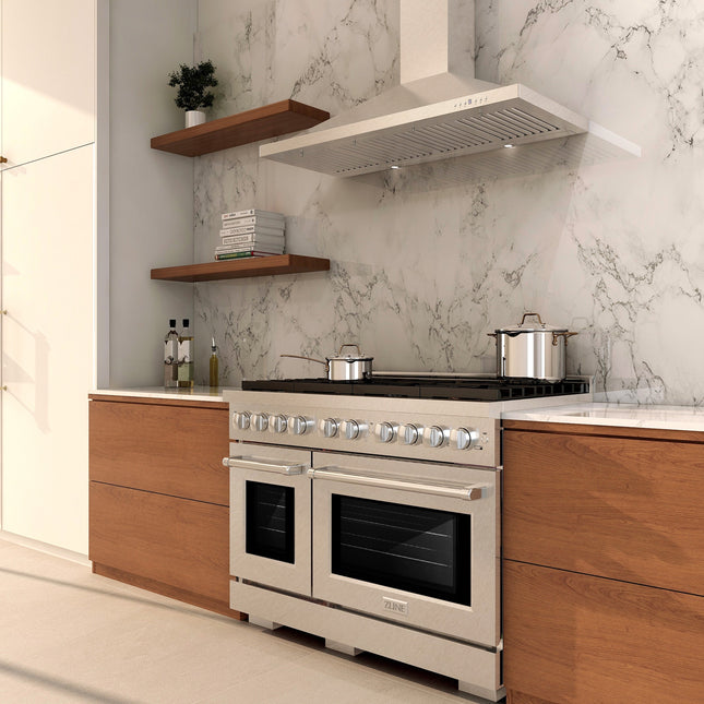 ZLINE 48 in. 6.7 cu. ft. Paramount Double Oven Dual Fuel Range with 8 Burner Gas Cooktop in Satin Stainless Steel (SDRS-48)