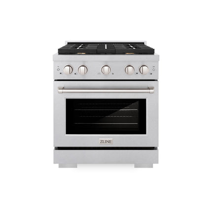 ZLINE 30 in. 4.2 cu. ft. Paramount Dual Fuel Range with Gas Cooktop and Electric Convection Oven in Satin Stainless Steel with 4 Brass Burners (SDRS-BR-30)