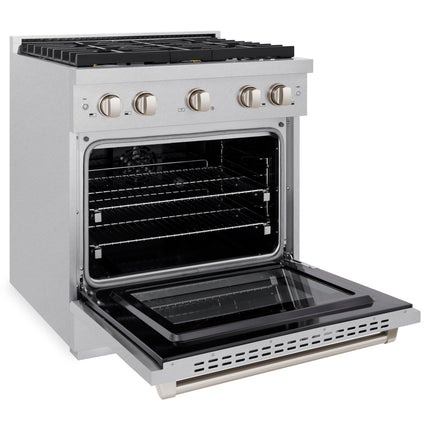 ZLINE 30 in. 4.2 cu. ft. Paramount Dual Fuel Range with Gas Cooktop and Electric Convection Oven in Satin Stainless Steel with 4 Brass Burners (SDRS-BR-30)