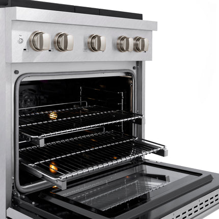 ZLINE 30 in. 4.2 cu. ft. Paramount Dual Fuel Range with Gas Cooktop and Electric Convection Oven in Satin Stainless Steel with 4 Brass Burners (SDRS-BR-30)