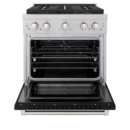 ZLINE 30 in. 4.2 cu. ft. Paramount Dual Fuel Range with 4 Burner DuoPro™ Cooktop and Electric Convection Oven in Satin Stainless Steel with Black Matte Door (PSDRS-BLM-30)