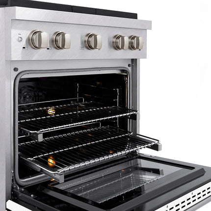 ZLINE 30 in. 4.2 cu. ft. Paramount Dual Fuel Range with 4 Burner DuoPro™ Cooktop and Electric Convection Oven in Satin Stainless Steel with White Matte Door (PSDRS-WM-30)