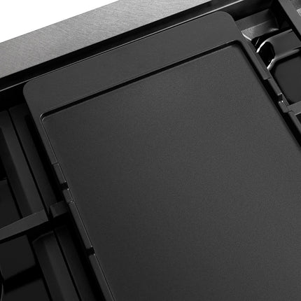 ZLINE 48 in. 6.7 cu. ft. Paramount Dual Fuel Range with 8 Burner DuoPro™ Cooktop and Dual Ovens in Satin Stainless Steel with Black Matte Doors (PSDRS-BLM-48)