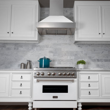 ZLINE 30 in. 4.0 cu. ft. Legacy Dual Fuel Range with 4 Burner Gas Cooktop and Electric Convection Oven in Satin Stainless Steel and White Matte Door (RAS-WM-30)