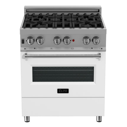 ZLINE 30 in. 4.0 cu. ft. Legacy Dual Fuel Range with 4 Burner Gas Cooktop and Electric Convection Oven in Satin Stainless Steel and White Matte Door (RAS-WM-30)