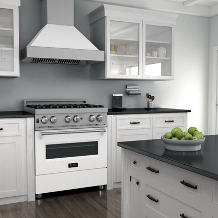 ZLINE 30 in. 4.0 cu. ft. Legacy Dual Fuel Range with 4 Burner Gas Cooktop and Electric Convection Oven in Satin Stainless Steel and White Matte Door (RAS-WM-30)