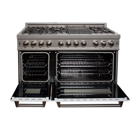 ZLINE 60 in. 7.4 cu. ft. Legacy Dual Fuel Range with 9 Burner Gas Cooktop and 2 Electric Convection Ovens in Satin Stainless Steel and White Matte Doors (RAS-WM-60)