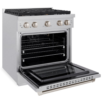 ZLINE 30 in. 4.2 cu. ft. Paramount Gas Range with Convection Gas Oven in Satin Stainless Steel with 4 Brass Burners (SGRS-BR-30)