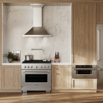 ZLINE 36 in. 5.2 cu. ft. Paramount Gas Range with Convection Gas Oven in Satin Stainless Steel with 6 Brass Burners (SGRS-BR-36)