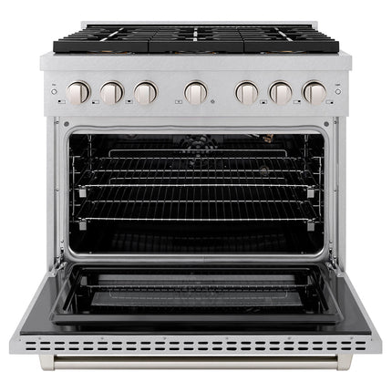 ZLINE 36 in. 5.2 cu. ft. Paramount Gas Range with 6 Burner DuoPro™ Cooktop and Convection Gas Oven in Satin Stainless Steel (PSGRS-36)