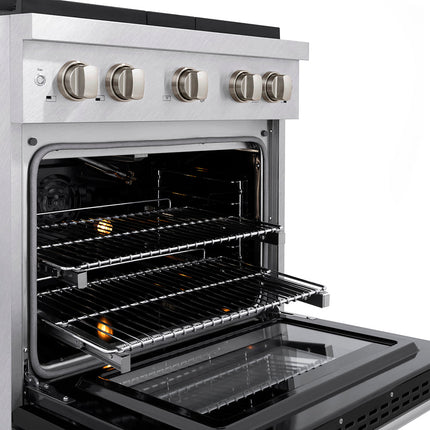 ZLINE 30 in. 4.2 cu. ft. Paramount Gas Range with 4 Burner DuoPro™ Cooktop and Convection Gas Oven in Satin Stainless Steel with Black Matte Door (PSGRS-BLM-30)