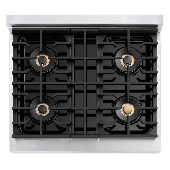 ZLINE 30 in. 4.2 cu. ft. Paramount Gas Range with 4 Burner DuoPro™ Cooktop and Convection Gas Oven in Satin Stainless Steel with White Matte Door (PSGRS-WM-30)