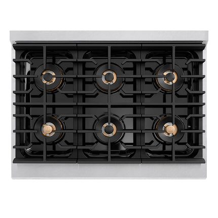 ZLINE Autograph Edition 36 in. 5.2 cu. ft. Paramount Gas Range with 6 Burner DuoPro™ Cooktop and Convection Gas Oven in Satin Stainless Steel and Matte Black Accents (PSGRSZ-36-MB)