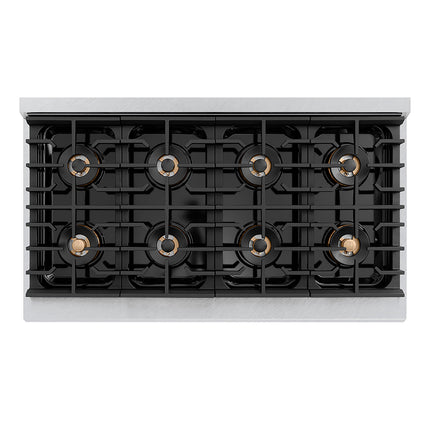ZLINE Autograph Edition 48 in. 6.7 cu. ft. Paramount Gas Range with 8 Burner DuoPro™ Cooktop and Dual Ovens in Satin Stainless Steel and Polished Gold Accents (PSGRSZ-48-G)