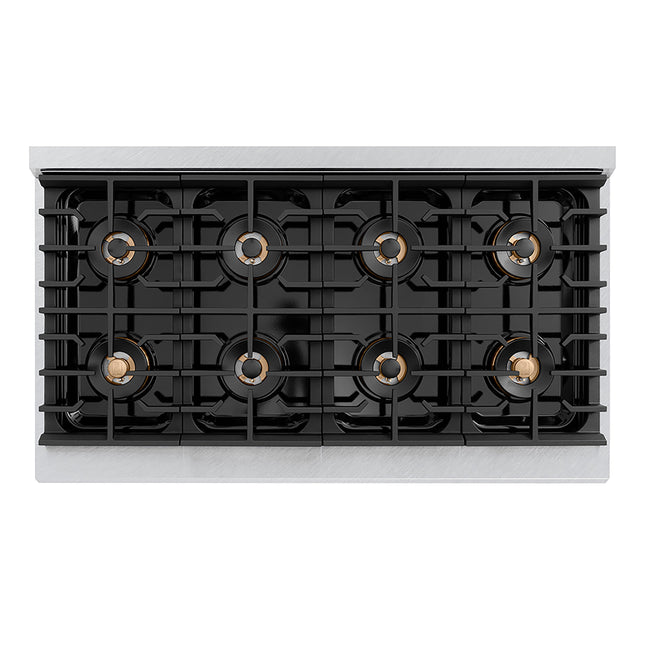 ZLINE Autograph Edition 48 in. 6.7 cu. ft. Paramount Gas Range with 8 Burner DuoPro™ Cooktop and Dual Ovens in Satin Stainless Steel and Polished Gold Accents (PSGRSZ-48-G)