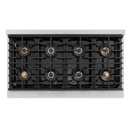 ZLINE Autograph Edition 48 in. 6.7 cu. ft. Paramount Gas Range with 8 Burner DuoPro™ Cooktop and Dual Ovens in Satin Stainless Steel with Black Matte Doors and Champagne Bronze Accents (PSGRSZ-BLM48-CB)