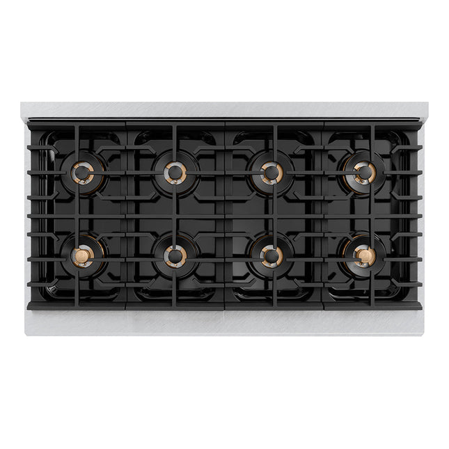 ZLINE Autograph Edition 48 in. 6.7 cu. ft. Paramount Dual Fuel Range with 8 Burner DuoPro™ Cooktop and Dual Ovens in Satin Stainless Steel with Black Matte Doors and Champagne Bronze Accents (PSDRSZ-BLM48-CB)