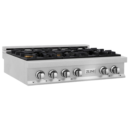 ZLINE 36 in. Legacy Gas Rangetop with 6 Brass Burners and Porcelain Cooktop in Satin Stainless Steel (RTS-BR-36)