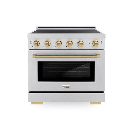 ZLINE Autograph Edition 36 in. 5.2 cu. ft. Paramount Induction Range with 5 Element Cooktop and Electric Convection Oven in Satin Stainless Steel with Champagne Bronze Accents (SINRSZ-36-CB)
