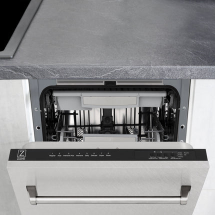 ZLINE 18 in. Tallac Series 3rd Rack Top Control Dishwasher with Satin Stainless Steel Panel and Stainless Steel Tub, 51dBa (DWV-SN-18)
