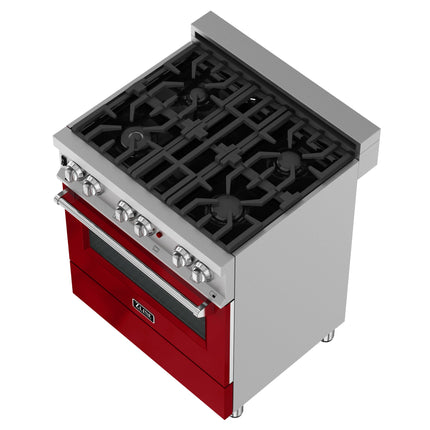 ZLINE 36 in. 4.6 cu. ft. Legacy Dual Fuel Range with 6 Burner Gas Cooktop and Electric Convection Oven in Satin Stainless Steel and Red Gloss Door (RAS-RG-36)