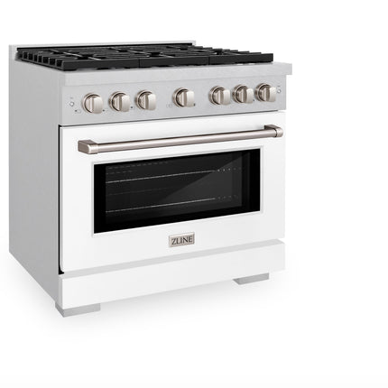 ZLINE 36 in. 5.2 cu. ft. Paramount Dual Fuel Range with 6 Burner Gas Cooktop and Electric Convection Oven in Satin Stainless Steel with White Matte Door (SDRS-WM-36)