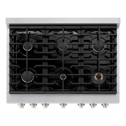 ZLINE 36 in. 5.2 cu. ft. Paramount Dual Fuel Range with 6 Burner Gas Cooktop and Electric Convection Oven in Satin Stainless Steel with White Matte Door (SDRS-WM-36)