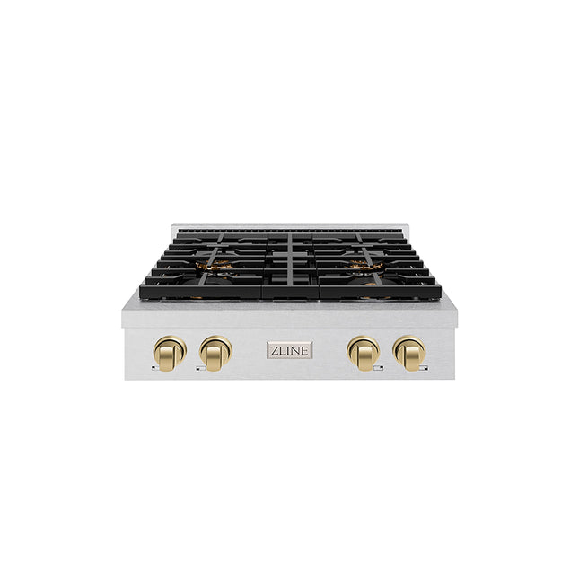 ZLINE Autograph Edition 30 in. Paramount Gas Rangetop with 4 Burner DuoPro™ Cooktop in Satin Stainless Steel and Champagne Bronze Accents (PSRTSZ-30-CB)