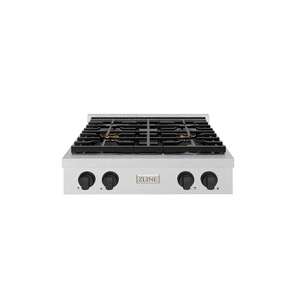 ZLINE Autograph Edition 30 in. Paramount Gas Rangetop with 4 Burner DuoPro™ Cooktop in Satin Stainless Steel and Matte Black Accents (PSRTSZ-30-MB)